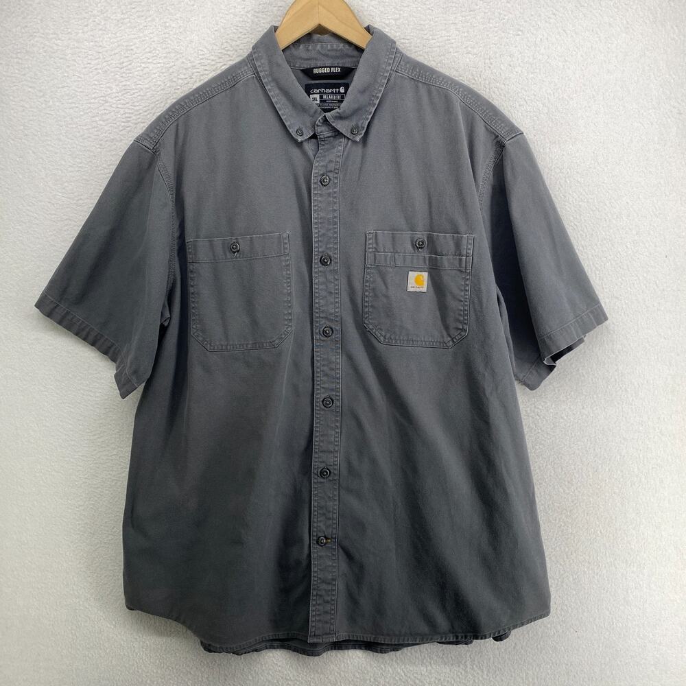 CARHARTT Shirt Mens 2XL Rugged Flex Windham Relaxed Short Sleeve Canvas Gray